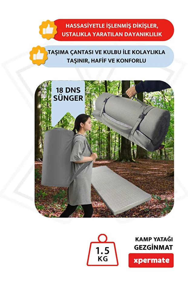 Gezginmat Kamp Yatağı Kamp Matı Fermuarlı Taşıma Çantalı Kamp Minderi Çadır Matı 70x180x6cm